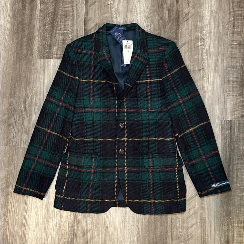 Polo by Ralph Lauren Tweed Pure Wool Plaid Three Button Blazer - 16